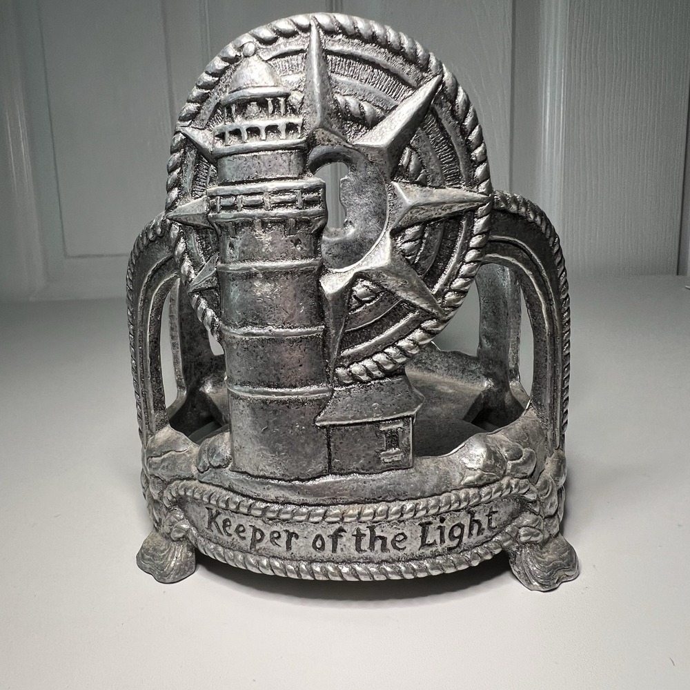 Carson Pewter‎ Lighthouse Candle Holder Nautical Rope"Keeper of the Light"